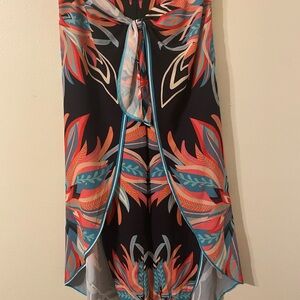 AKIRA Multicolor‎ Abstract Floral Print All Day Front Tie Pants Sz Medium
